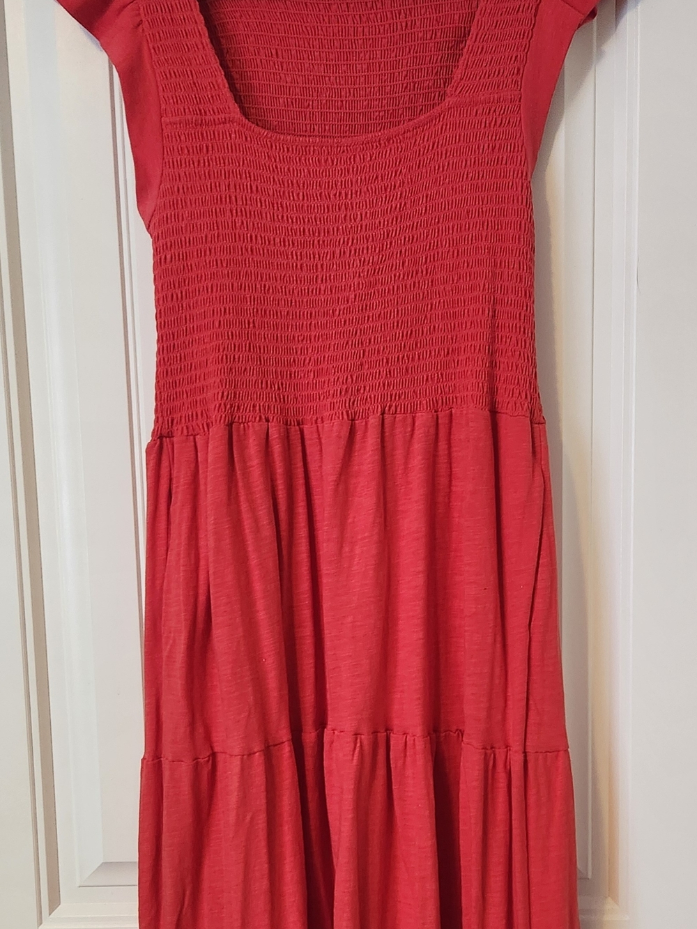 Lucky Brand Orange Red Smocked Tiered Casual Maxi Dress